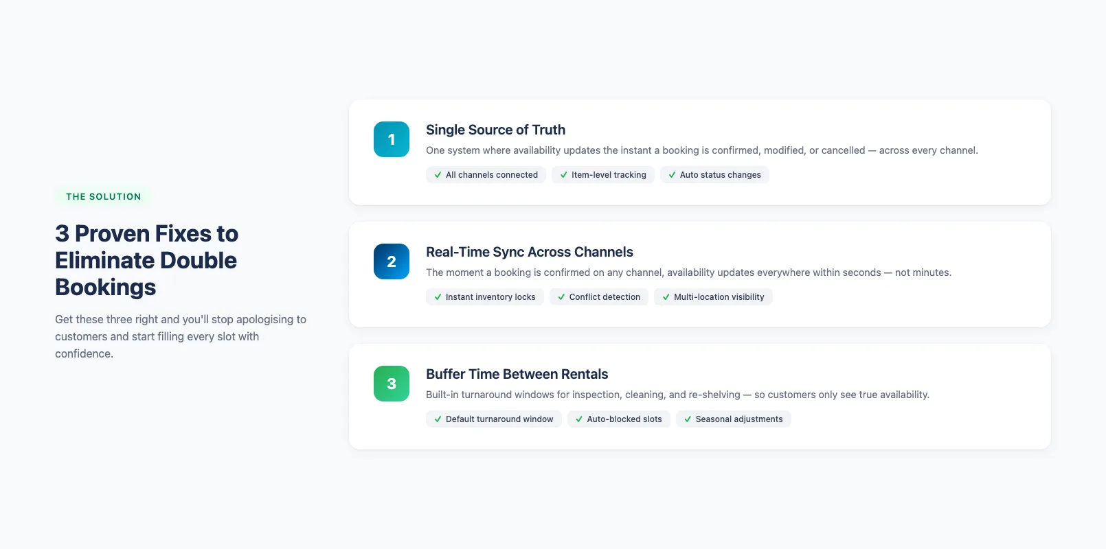 Three proven fixes to prevent double bookings in equipment rental